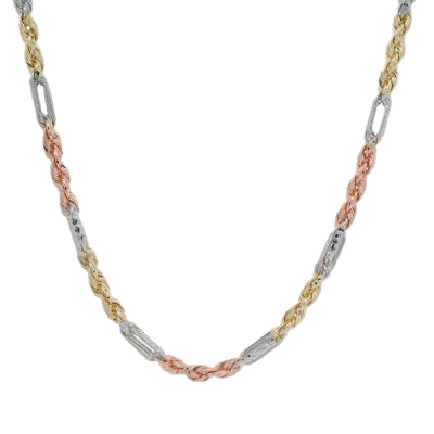 14K Three Tone Gold Solid Figarope Link Chain 22 Inches 3mm 70301