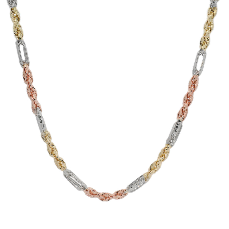 14K Three Tone Gold Solid Figarope Link Chain 22 Inches 3mm 70301