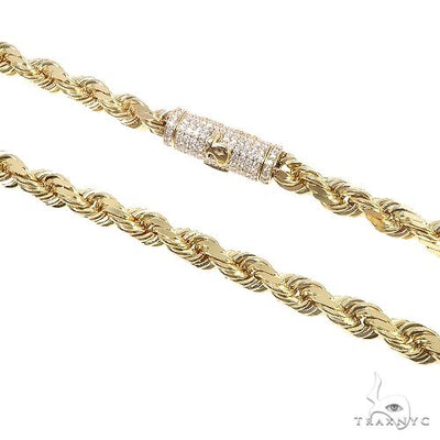 14K Gold Diamond Cut Rope Chain With Custom Made TraxNYC Diamond Logo Lock 20 Inches 7mm 66588 - Image 1