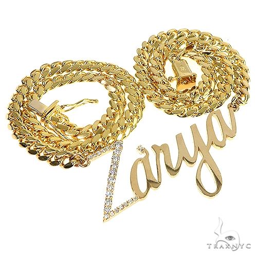 14K Gold Diamond Name Pendant With Miami Cuban Link Chain 66651 - Image 3