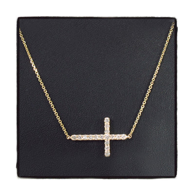 14K Gold Prong Diamond Cross Crucifix Necklace 32223 - Image 1