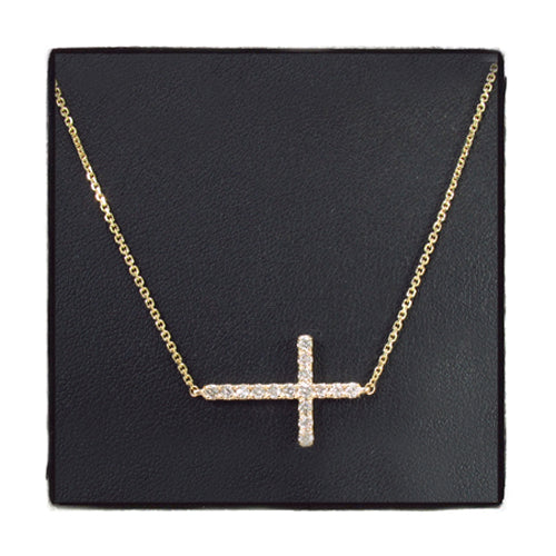 14K Gold Prong Diamond Cross Crucifix Necklace 32223 - Image 1
