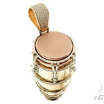 14K Three Tone Gold Pave Prong Diamond Conga Drum Pendant 63859 - Image 4