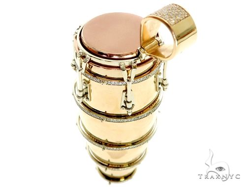 14K Three Tone Gold Pave Prong Diamond Conga Drum Pendant 63859 - Image 5