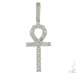 14K White Gold Prong Diamond Ankh Cross 65284 - Image 3