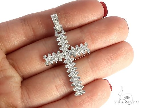 14K White Gold Prong Diamond Cross 65279 - Image 5