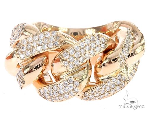 14K Yellow Gold 17mm 3 Row Diamond Miami Cuban Ring 65028 - Image 1