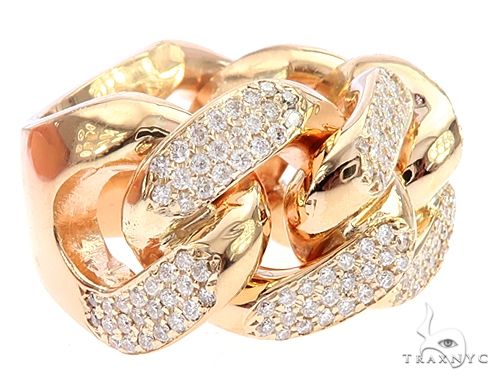 14K Yellow Gold 17mm 3 Row Diamond Miami Cuban Ring 65028 - Image 2