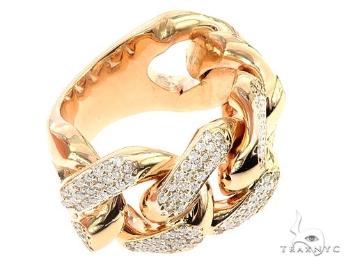14K Yellow Gold 17mm 3 Row Diamond Miami Cuban Ring 65028 - Image 3