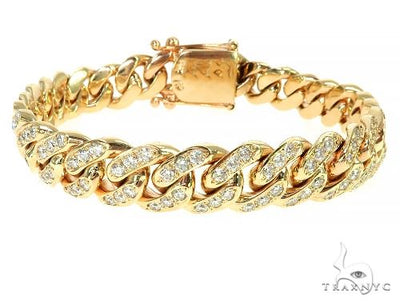 14K Yellow Gold One Row Diamond Cuban Link Bracelet 65944 - Image 1