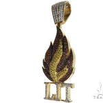 14K Yellow Gold Prong Diamond Custom Gold Flame LIT Pendant 63781 - Image 3