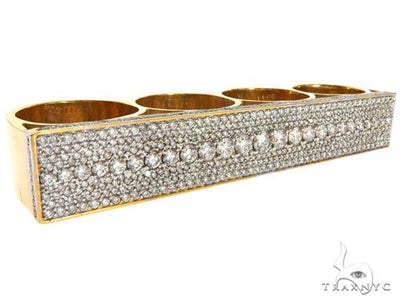 14K Yellow Gold Prong Diamond Four Finger Ring Hip Hop Style 62998 - Image 1