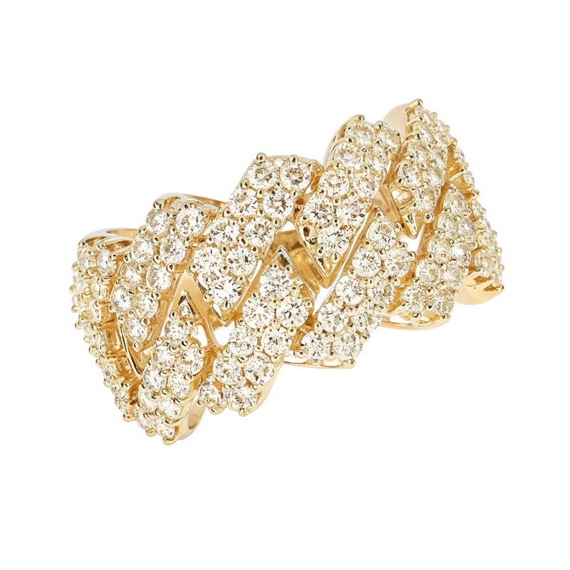14K Gold Two Row Diamond Cuban Link Ring 65970