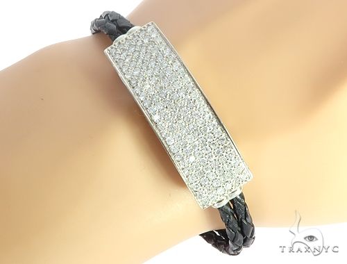 14k White Gold Diamond Leather Rope Bracelet 65035 - Image 6