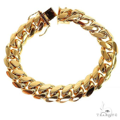 14k Yellow Gold Solid Miami Cuban Link Bracelet 8.25 Inches 14.6mm 70157 - Image 1