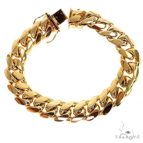 14k Yellow Gold Solid Miami Cuban Link Bracelet 8.25 Inches 14.6mm 70157 - Image 1