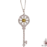 18K Gold Prong Diamond Key Pendant Necklace 32664 - Image 1