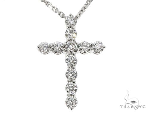 18K White Gold Diamond Cross Pendant with 18 Inch Chain 64630 - Image 1