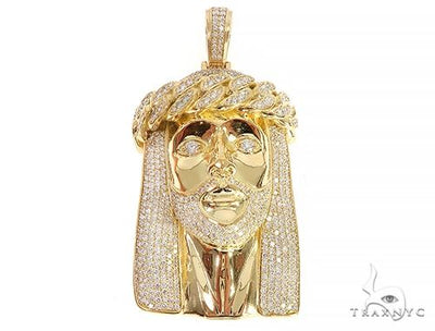 18k Yellow Gold Solid Diamond Jesus Pendant 65101 - Image 1
