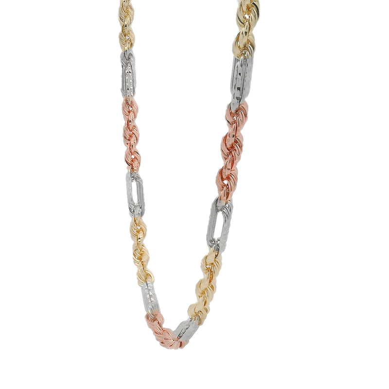 14K Three Tone Gold Solid Figarope Link Chain 22 Inches 3mm 70301