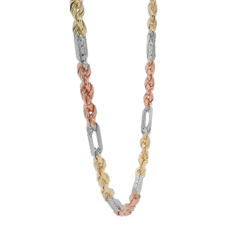 14K Three Tone Gold Solid Figarope Link Chain 22 Inches 3mm 70301