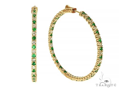 14K Yellow Gold Emerald & Diamond Hoops Earrings 65994 - Image 3 [FILE:65994_image_03_68c87856.jpg]