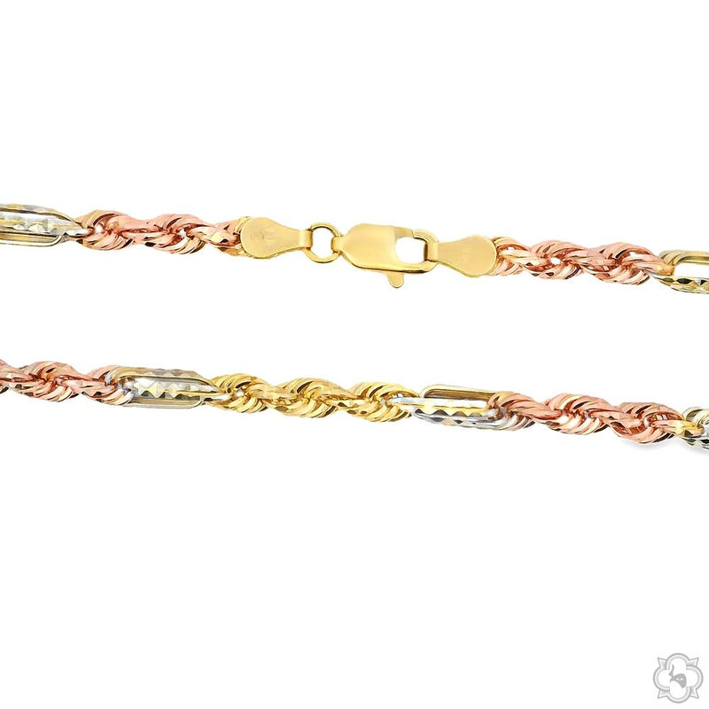 14K Three Tone Gold Solid Figarope Link Chain 18 Inches 3mm 70355 - Image 4