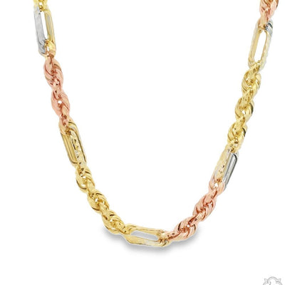 14K Three Tone Gold Solid Figarope Link Chain 20 Inches 5mm 70374 - Image 1