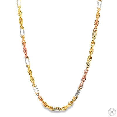 14K Three Tone Gold Solid Figarope Link Chain 16 Inches 3mm 70377 - Image 1
