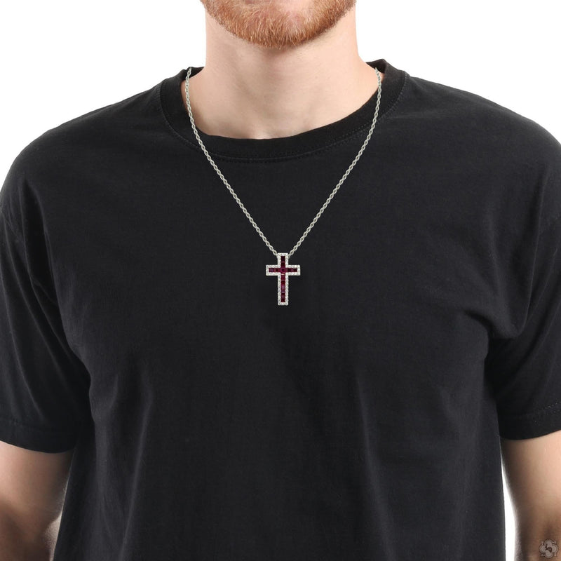 Blood Red Princess Cut Sapphire Diamond Cross 70423 - Image 4
