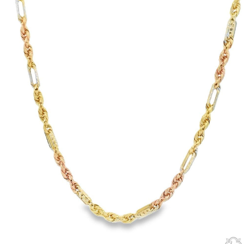 14K Three Tone Gold Solid Figarope Link Chain 16 Inches 3.5mm 70492 - Image 1