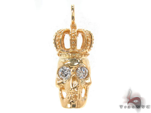 18K Yelow Gold Skull Crown Diamond Set 34381 - Image 2