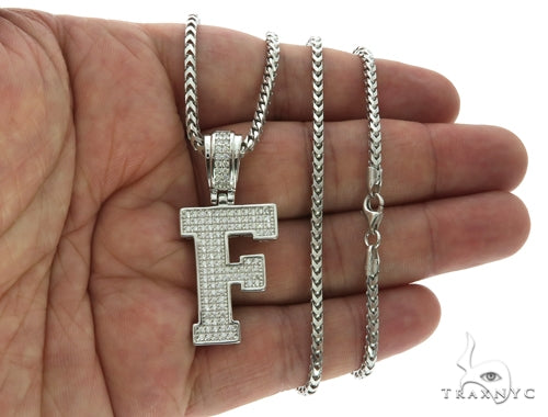 CZ Silver Initial(F) Pendant 24 Inches Franco Chain Set 58474 - Image 4