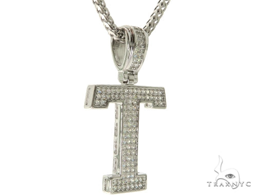 CZ Silver Initial(T) Pendant 24 Inches Franco Chain Set 58488 - Image 2