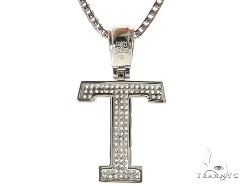 CZ Silver Initial(T) Pendant 24 Inches Franco Chain Set 58488 - Image 3