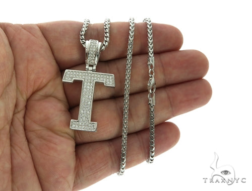 CZ Silver Initial(T) Pendant 24 Inches Franco Chain Set 58488 - Image 4