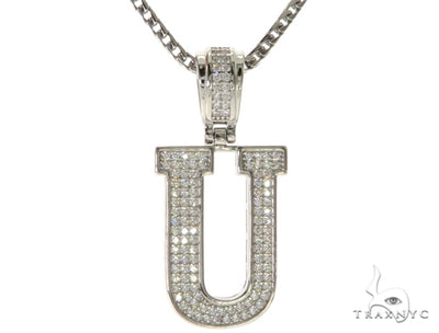 CZ Silver Initial(U) Pendant 24 Inches Franco Chain Set 58489 - Image 1