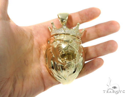 Large Crown Lion Head Diamond Pendant 49161 - Image 9