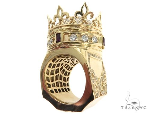 Custom Made 14K Yellow Gold Prong Diamond Royal Crown Ring 63886 - Image 7