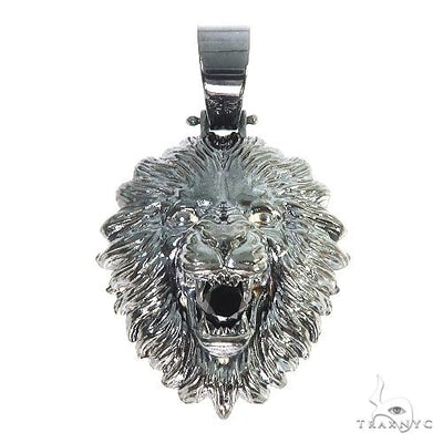 Custom Made Silver Black Rhodium Lion Head Pendant 67110 - Image 1