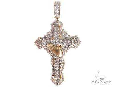 Custom TraxNYC Diamond Cross Crucifix with Praying Hands 64014