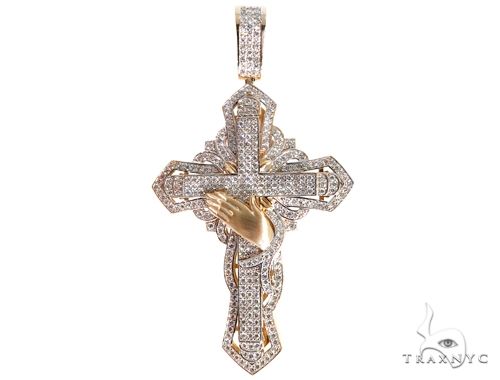 Custom TraxNYC Diamond Cross Crucifix with Praying Hands 64014