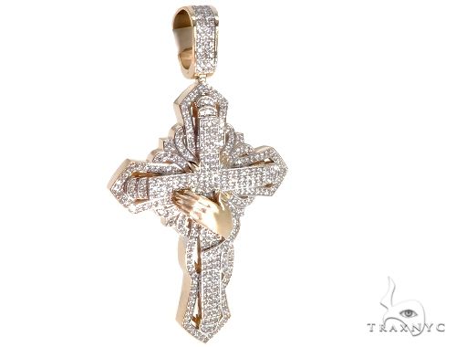 Custom TraxNYC Diamond Cross Crucifix with Praying Hands 64014