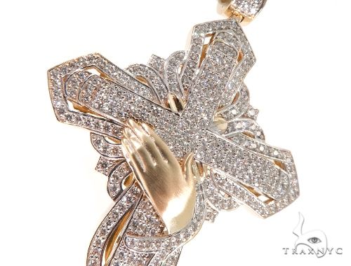 Custom TraxNYC Diamond Cross Crucifix with Praying Hands 64014