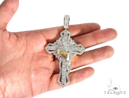 Custom TraxNYC Diamond Cross Crucifix with Praying Hands 64014