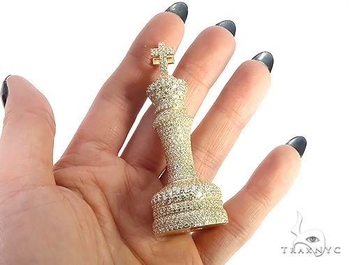 14K Yellow Gold Chess Piece Dimond Pendant 65743 - Image 2