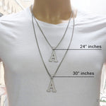 CZ Silver Initial(A) Pendant 24 Inches Franco Chain Set 58469 - Image 7