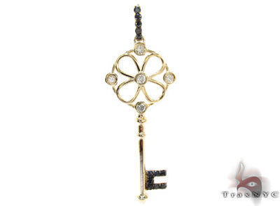 Yellow Gold Round Cut Bezel Prong Diamond Key Pendant 23907 - Image 1
