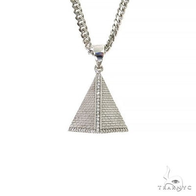 .925 Silver Pyramid Diamond Pendant Set With Miami Cuban Chain 67425 - Image 1